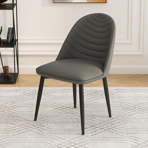 Popular Soft Seat and Back Kitchen Chairs with Sturdy Metal Legs PU Leather Chairs Set of 2(Color:Grey)