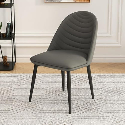 Popular Soft Seat and Back Kitchen Chairs with Sturdy Metal Legs PU Leather Chairs Set of 2(Color:Grey)