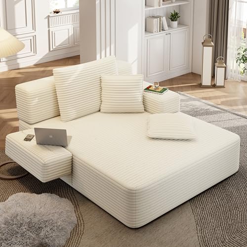 Boneless Beige Couch with Pillows and Armrests, view 2