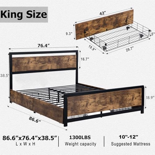 King Size Bed Frame with 4 Storage Drawers, view 3