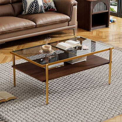 Glass Coffee Table Modern Center Table,Small Coffee Table Sofa Side Tea Table for Living Room,Tempered Glass-top with Metal Frame