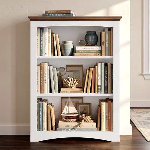 43" Tall 3-Tier Bookshelf, Farmhouse Bookcase White, view 3