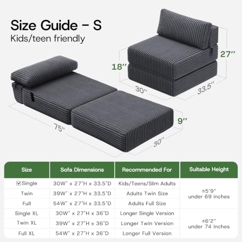 Folding Sofa Bed Convertible 4 in 1 Sleeper Chair Gray Single, view 2