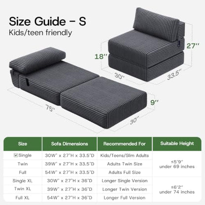 Folding Sofa Bed Convertible 4 in 1 Sleeper Chair Gray Single, view 2