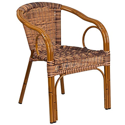 Cadiz Series Dark Red Bamboo-Aluminum Indoor-Outdoor Restaurant-Patio Chair with Burning Brown Rattan