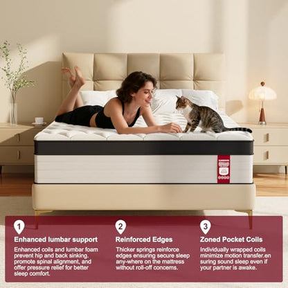 Full Size Mattress, 10 Inch Full Mattress in a Box, Memory Foam Hybrid Matress with Individual Pocket Spring for Motion Isolation & Pressure Relief, Medium Firm Feel, CertiPUR-US