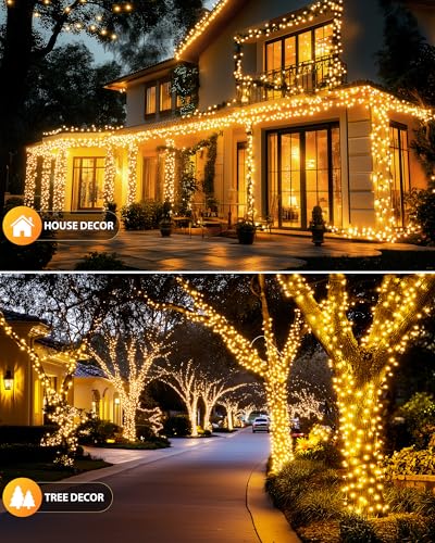 2 Pack Solar String Lights Outdoor Waterproof, 92Ft 240 LED Solar Lights Outdoor with 8 Modes, Outdoor Light Solar Powered for Patio Yard Tree Garden Party Decorations, Warm White