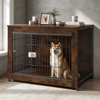 Wooden Dog Crate Furniture 32" for High Anxiety Medium Dogs, Aged Black, view 2