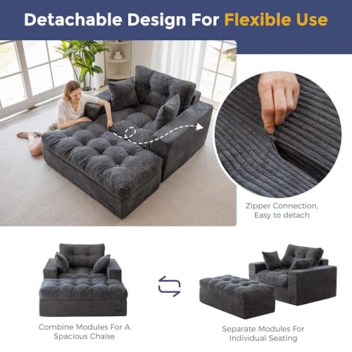 Oversized Chaise Lounge Sofa, Upholstered Lounge Chair with 3 Pillows, view 5