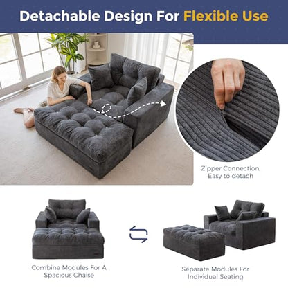 Oversized Chaise Lounge Sofa, Upholstered Lounge Chair with 3 Pillows, view 5