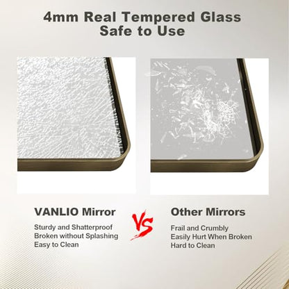 24x36 Inch Bronze Framed Bathroom Mirror, Rectangle Brushed Bronze Metal Vanity Mirror, Small Modern Wall Mirror, Rounded Corner, Tempered Glass, Anti-Rust, Shatterproof (Horizontal/Vertical)
