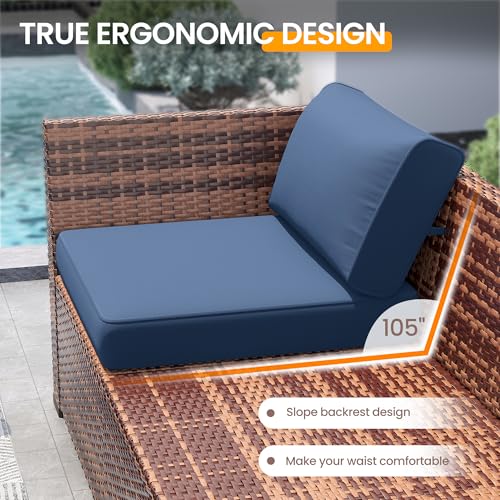 Patio Furniture Set with 44'' Fire Pit Table, 8 PCS Outdoor Sectional Furniture Sets, Slanted Back Outdoor Conversation Set PE Rattan Sofa for Porch W/Coffee Table, Blue