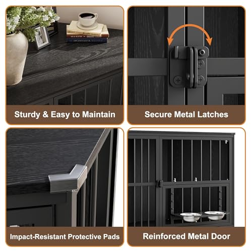 Corner Dog Crate Furniture for Small Dogs, Indoor Kennel End Table, Black, view 6