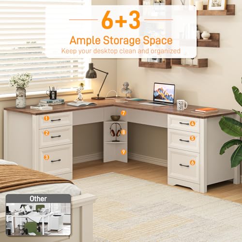 Farmhouse Home Office Desk with 6 Drawers, view 6