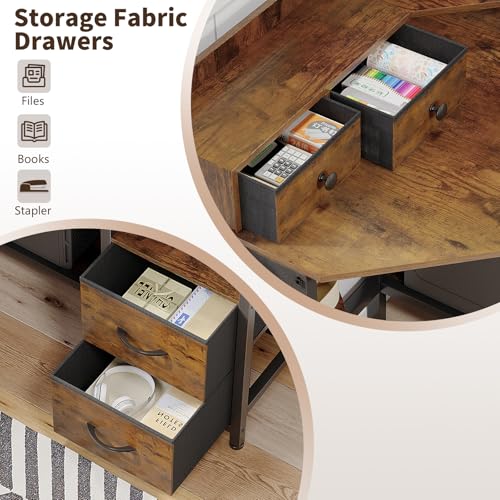Corner Desk with 6 Fabric Drawers Shelves for Small Space Computer Desk, view 7