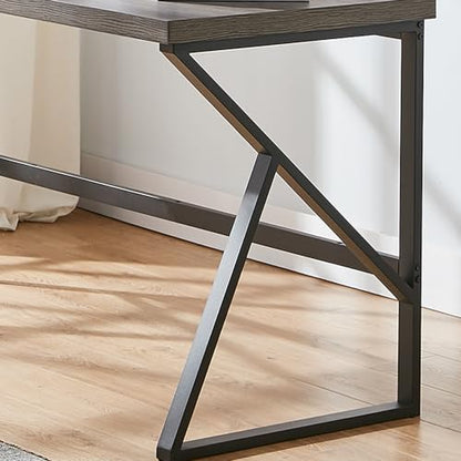 Home Office Desk, Industrial Metal Wood Computer Desk, Gray Oak 47 Inch, view 6