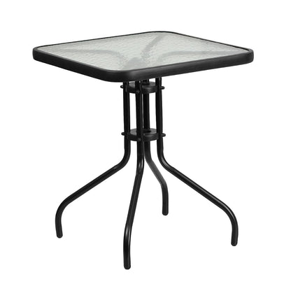 Barker 23.5" Square Indoor/Outdoor Tempered Glass Patio Side Table, Outdoor Patio Table for Commercial or Residential Use, Clear/Black