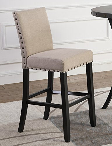 Biony 3 Piece Set - 36" Round Espresso Bar Table with Nail Head Stools, Tan