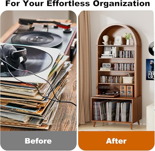 Arched Large Record Player Stand,Holds Up 350+ Albums,31.5''W, view 8