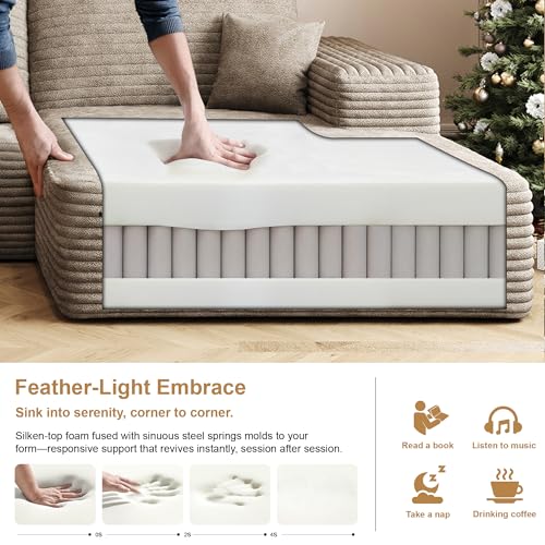 AUGOP 108" Sectional Couches for Living Room Modern Modular Sofa with L-Shape Couchs Upholstered Boneless Couch Deep Seat Sectional Couch with Chaise (Camel, Right Facing Chaise+2Seaters)