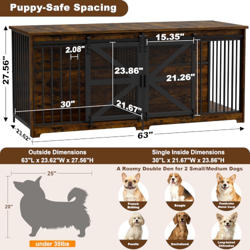 63in Double Dog Crate Furniture with Sliding Door, view 6