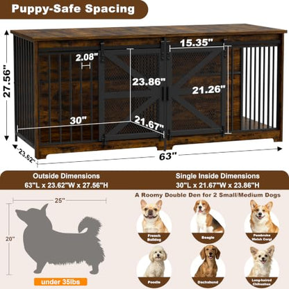 63in Double Dog Crate Furniture with Sliding Door, view 6