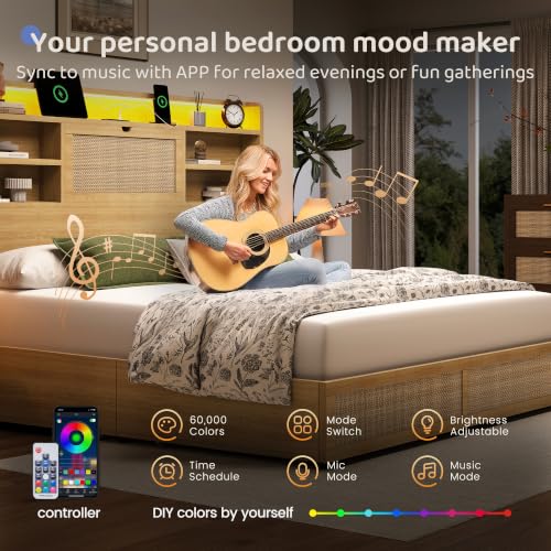 King Size Rattan Bed Frame with 4 Storage Drawers and 51.3" Tall Hidden Storage, view 7
