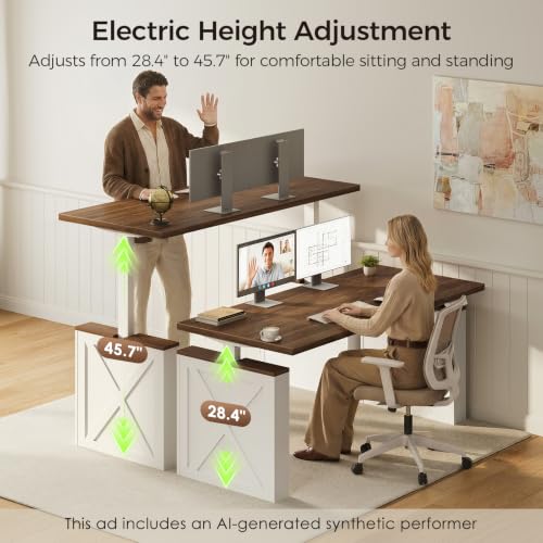 Farmhouse 55 Inch Electric Standing Desk, Walnut+White, view 6