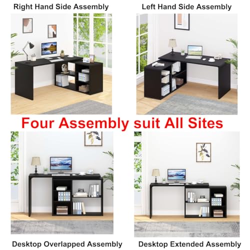 Black L Shaped Computer Desk, Wood Corner Desk with Storage, 55 Inch, view 4