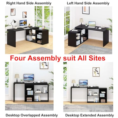 Black L Shaped Computer Desk, Wood Corner Desk with Storage, 55 Inch, view 4