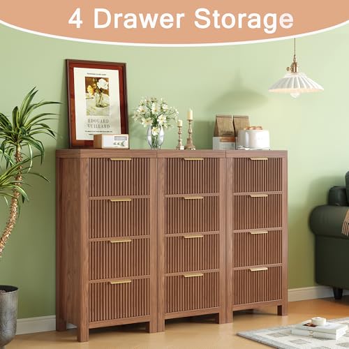 Mid-Century Modern Tall Wooden Dresser with 4 Spacious Drawers, view 6
