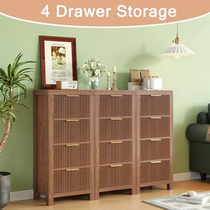 Mid-Century Modern Tall Wooden Dresser with 4 Spacious Drawers, view 6