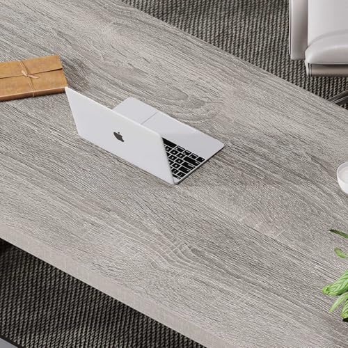 Grey Computer Office Desk, Industrial Wood PC Gaming Gray Desk for Home Office, Modern Wooden Metal Study Work Bedroom Table, Farmhouse Executive Writing Desk with Storage, 55 Inch, Light Grey Oak