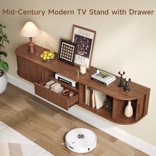 70" Floating TV Stand with Drawer for TVs up to 80", Walnut, view 4