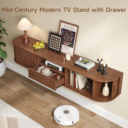 70" Floating TV Stand with Drawer for TVs up to 80", Walnut, view 4