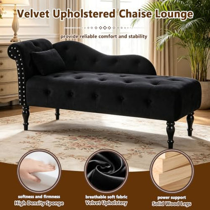 Velvet Upholstered Chaise Lounge Chair Indoor with Pillow, view 8