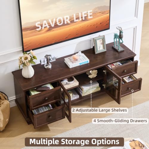 Farmhouse Entertainment Center with Bookshelves Set of 3, Walnut, view 5