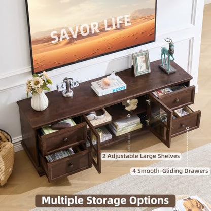 Farmhouse Entertainment Center with Bookshelves Set of 3, Walnut, view 5