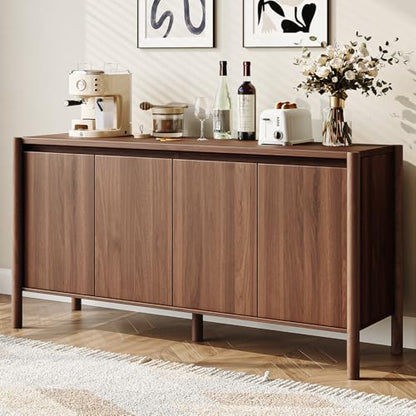 59" Walnut Sideboard Buffet Cabinet with Solid Wood Legs, view 7