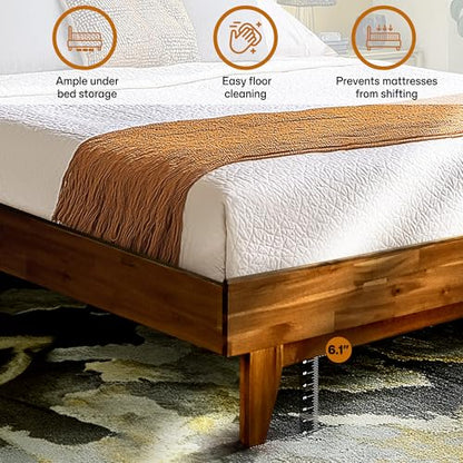 Acacia Aurora Bed Frame with Headboard Solid Wood Platform Bed, view 6