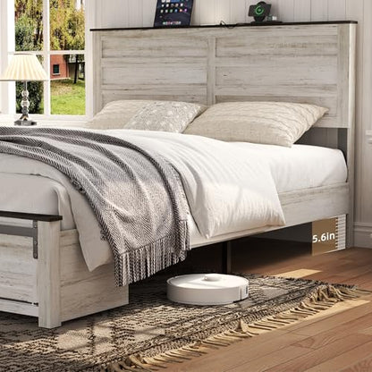 Queen Size Wooden Bed Frame with Headboard and Storage Footboard, view 7
