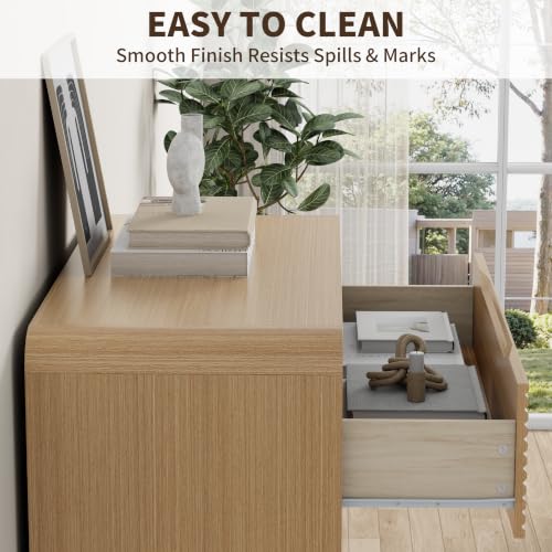 Oak Fluted Drawer Dresser with Curved Profile and Anti-Tip Kit, view 6