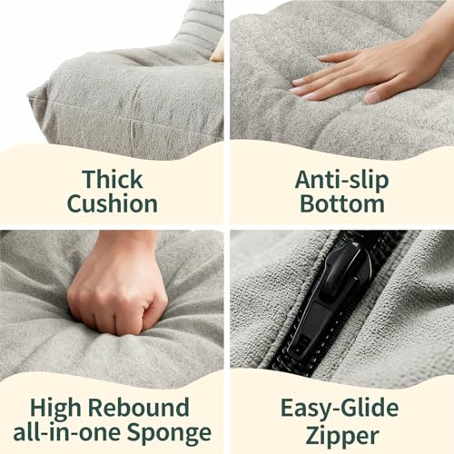 Bean Bag Chairs for Adults, Lazy Sofa Chair with Memory Foam Teddy Velvet Fabric, Large Beanbag Sofa Chair for Bedroom Living Room Dorm Office (Grey)