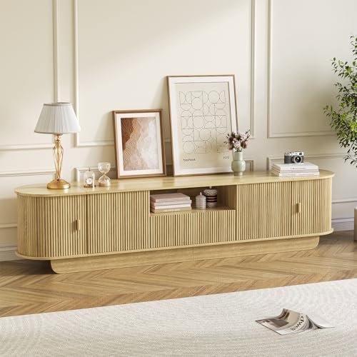 86.6'' Fluted TV Stand for 55-85 Inch, Natural Wood TV Console, view 7