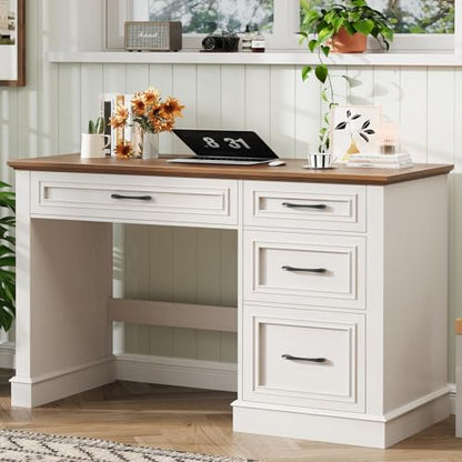 Farmhouse 47" Executive Desk with A File Drawer, Unique White., view 2