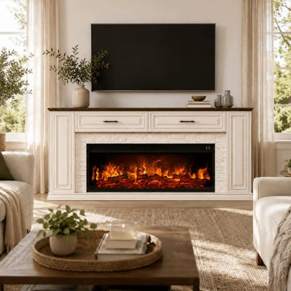 70" Electric Fireplace with Mantel, Fireplace TV Stand with Cabinet Drawers, view 3