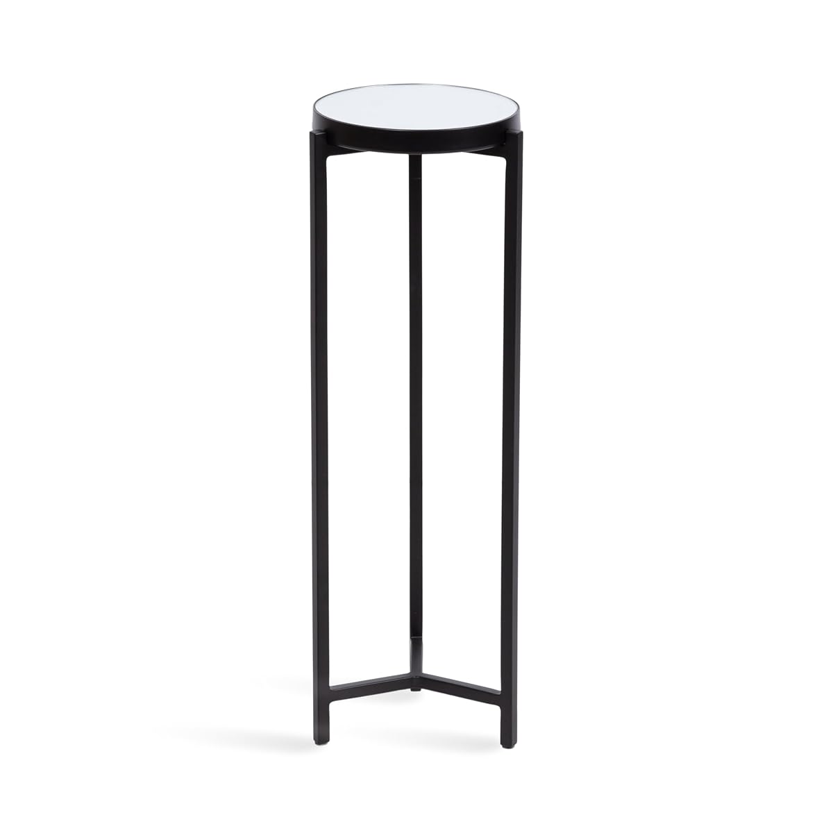 Aguilar Modern Mirrored Round Drink Table; 9 x 9 x 23; Black; Metal Accent Table with Mirrored Tabletop and for Use as Small Plant Stand