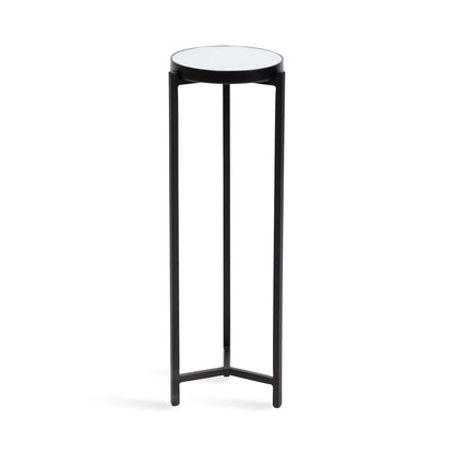 Aguilar Modern Mirrored Round Drink Table; 9 x 9 x 23; Black; Metal Accent Table with Mirrored Tabletop and for Use as Small Plant Stand