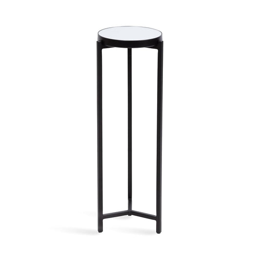 Aguilar Modern Mirrored Round Drink Table; 9 x 9 x 23; Black; Metal Accent Table with Mirrored Tabletop and for Use as Small Plant Stand