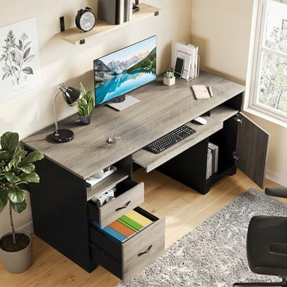 59" Executive Desk, File Drawer, Keyboard Tray & 2 Drawers, Gray, view 7